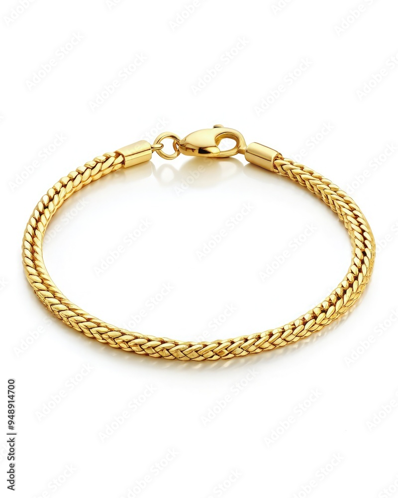 Elegant thin gold bracelet displayed on a white background for jewelry appreciation. Generative AI Elegant thin gold bracelet displayed on a white background for jewelry appreciation. Generative AI