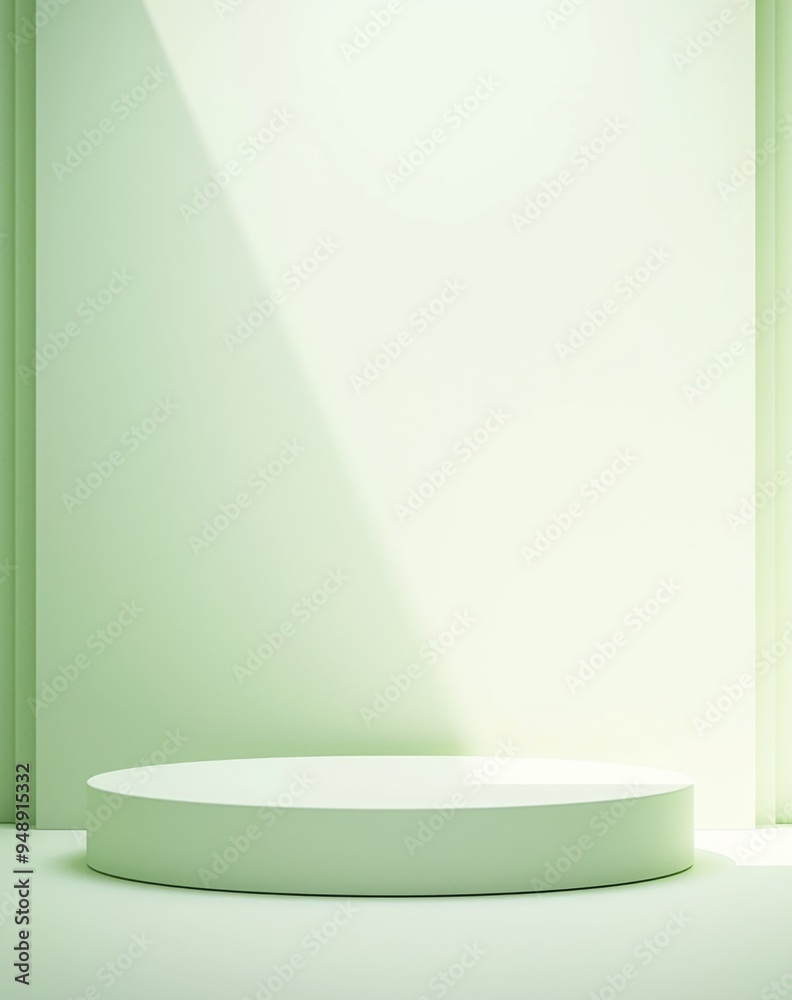 Light Green and White Podium in Minimalist Style, Circular Platform on Solid Pastel Lime Gradient Background Light Green and White Podium in Minimalist Style, Circular Platform on Solid Pastel Lime Gradient Background