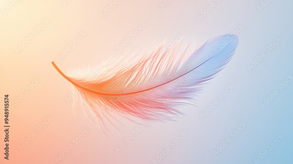 Clean design of a single feather floating in the air using light lines and soft colors Clean design of a single feather floating in the air using light lines and soft colors