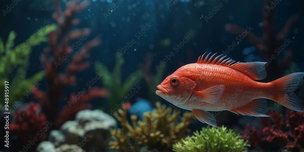 Two Red Snapper Fish Swimming in a Marine Aquarium. Two Red Snapper Fish Swimming in a Marine Aquarium.