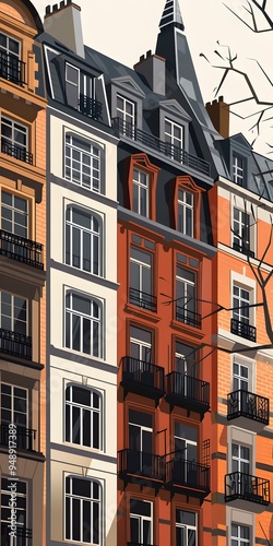 European Style Building Architecture Illustration