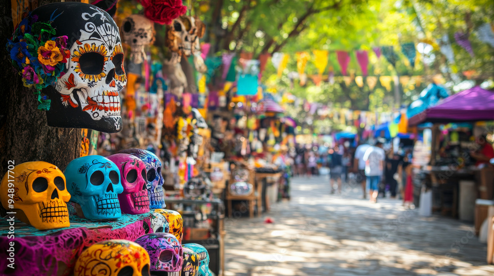 Fototapeta premium Vibrant Dia de los Muertos street celebration- Day of the Dead 