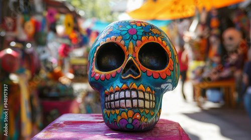 Colorful Dia de los Muertos festival in the streets- Day of the Dead 