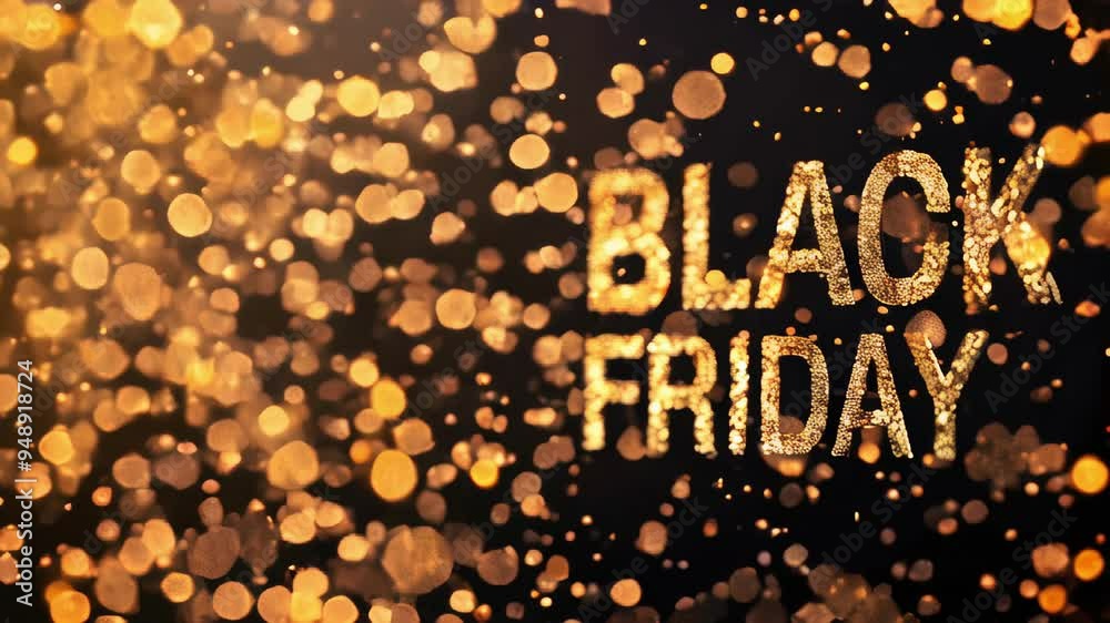 Golden letters Black Friday on dark blurred gold bokeh background