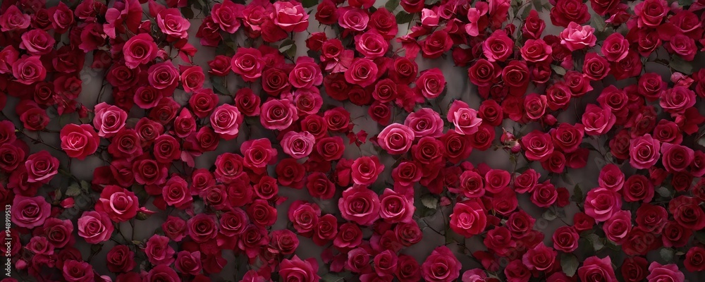 Vibrant red roses cover a lush green backdrop, showcasing nature's beauty in full bloom during a sunny afternoon Vibrant red roses cover a lush green backdrop, showcasing nature's beauty in full bloom during a sunny afternoon