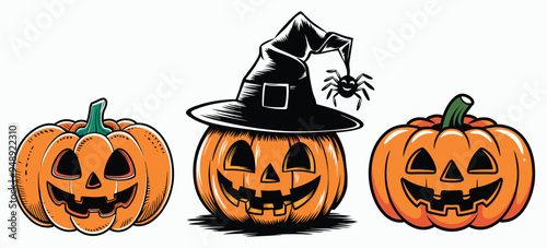 Halloween costume pumpkins collection Illustration Isolated Flat Vector.