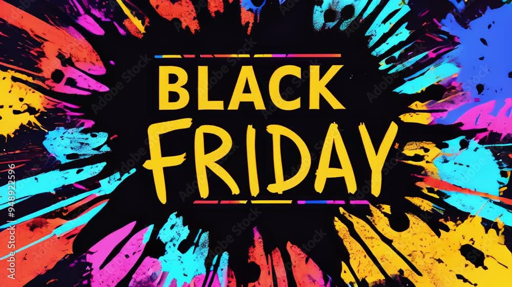 Black Friday text with bright colorful splashes on black background Black Friday text with bright colorful splashes on black background
