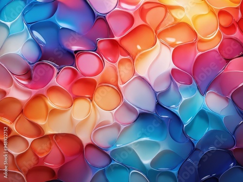 Colorful abstract design with fluid shapes blending together, creating a vibrant display of color and light in a modern art style