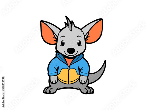 Cartoon bilby in a blue and yellow hoodie