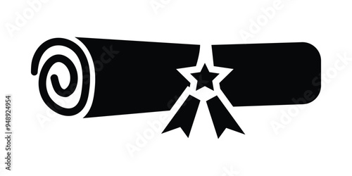 certificate roll diploma icon, Diploma or certificate scroll icon with star and ribbon.