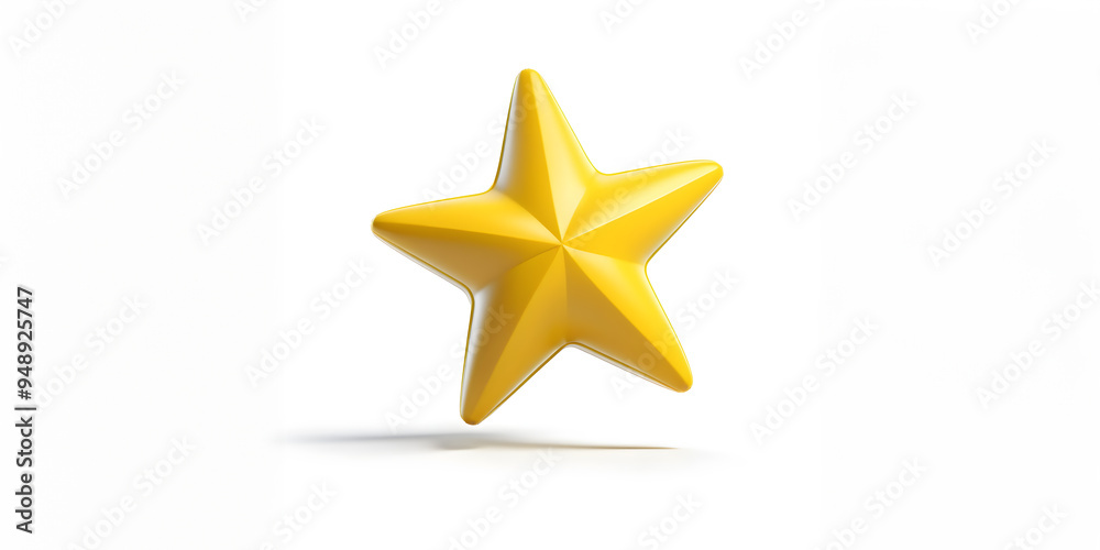 Fototapeta premium Estrela amarela amigável com cinco pontas arredondadas em fundo branco.