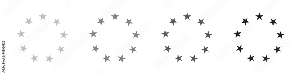 Stars circle sign icons set. Star circle vector. Star shape, simple symbol. EU stars isolated vector symbol on white background. Stars circle sign icons set. Star circle vector. Star shape, simple symbol. EU stars isolated vector symbol on white background.