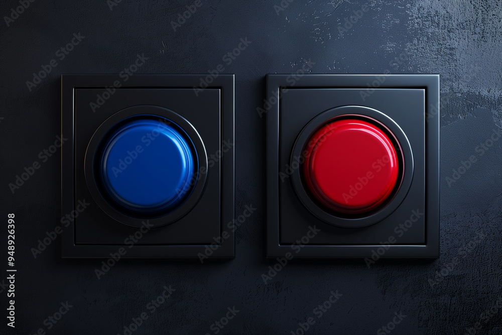 red and blue button, two buttons, separated box, digital panel red and blue button, two buttons, separated box, digital panel
