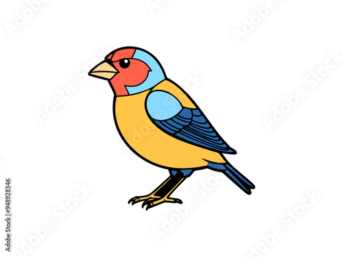 Colorful cartoon bird with a blue head