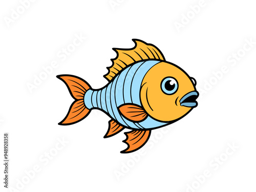 Vibrant fish cartoon with blue and orange stripes