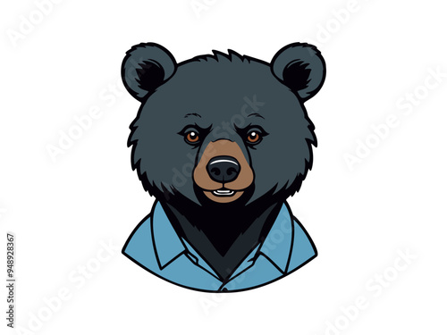 Bear head cartoon in a blue collar