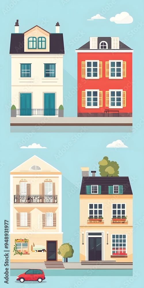 Four Houses With Blue Sky