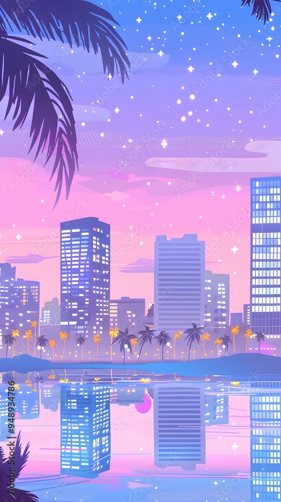 Fototapeta premium Neon City Skyline Illustration