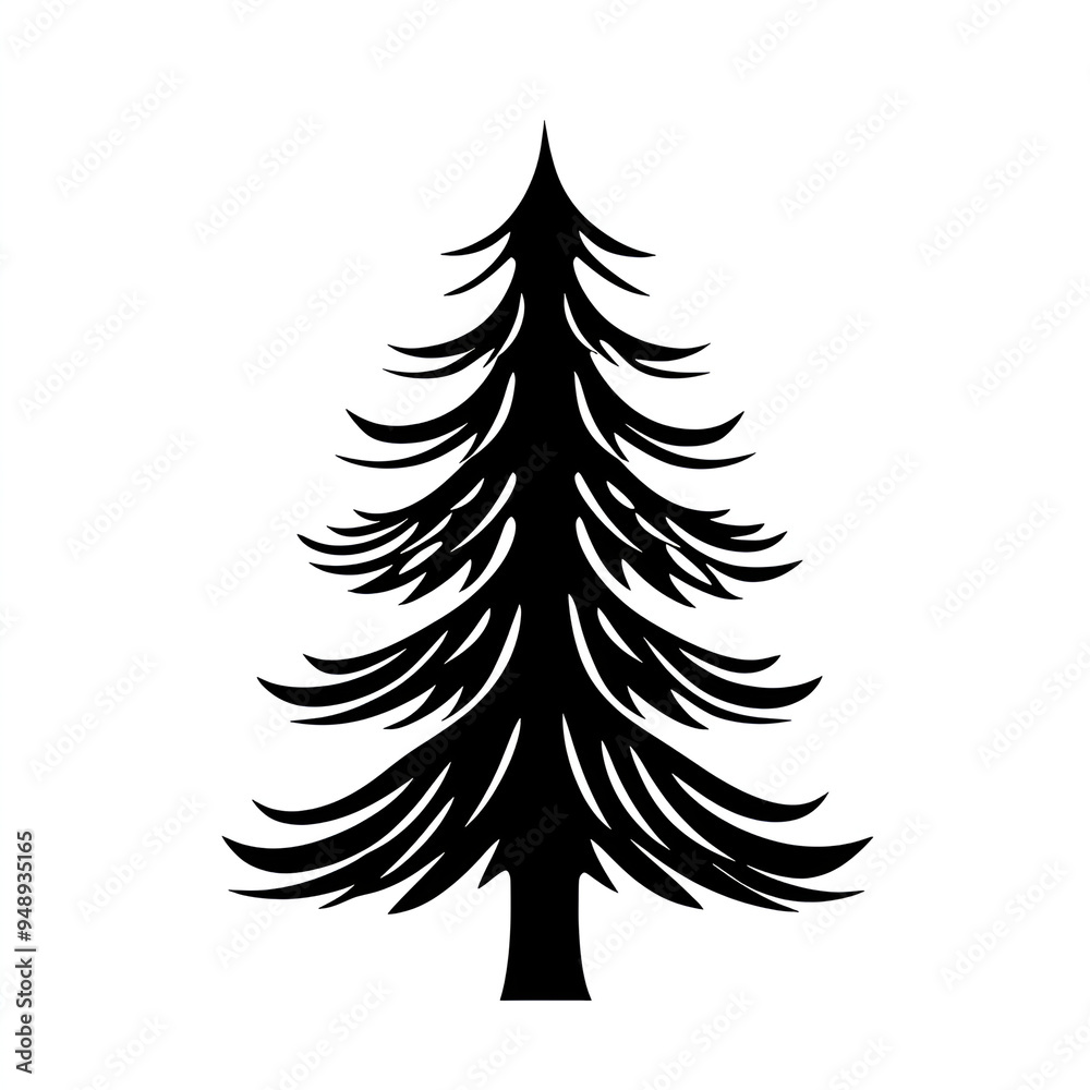 Obraz premium Minimalist Pine Tree Silhouette in Black