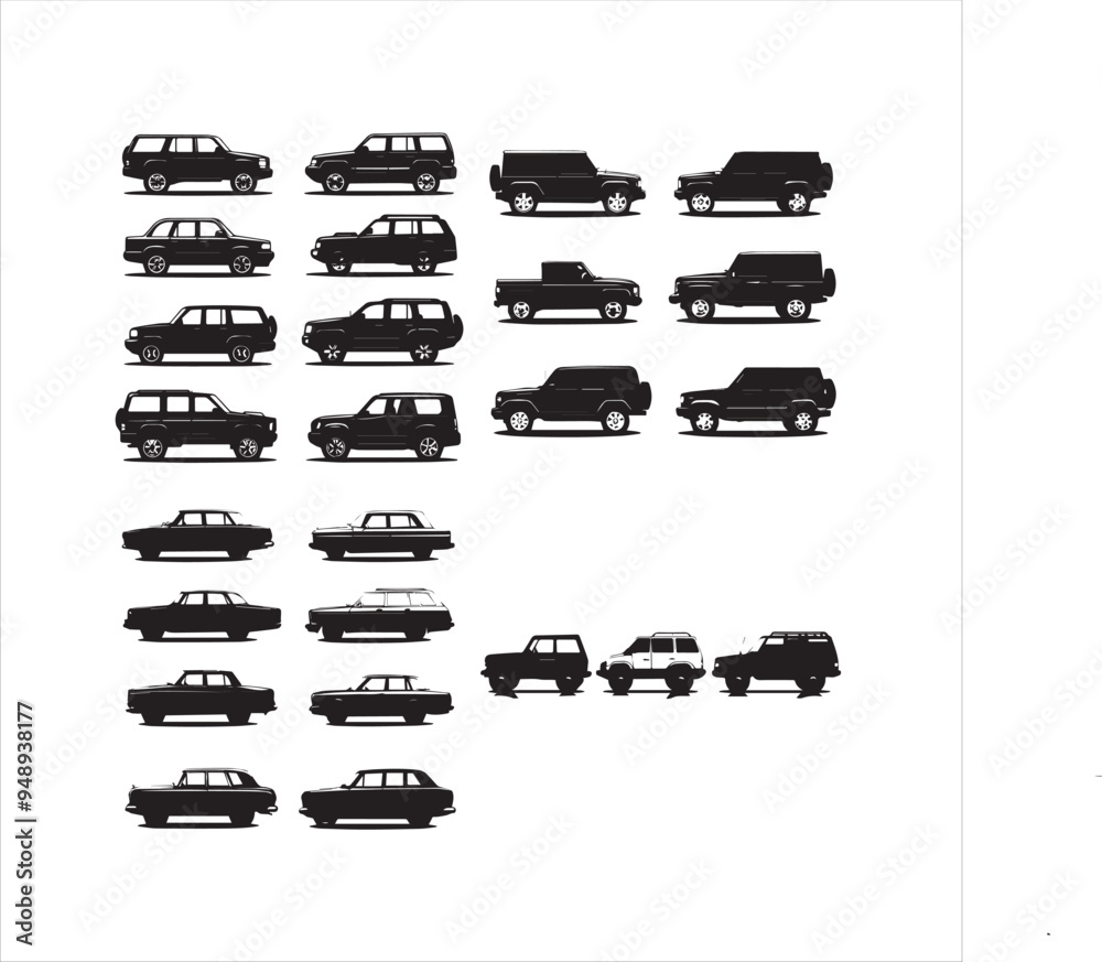 set of silhouettes set of cars