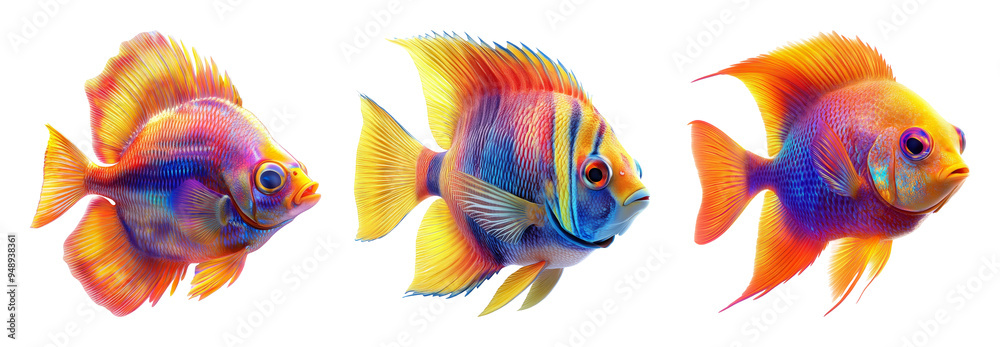 Fototapeta premium Colorful tropical fish in different swimming poses isolated on transparent background