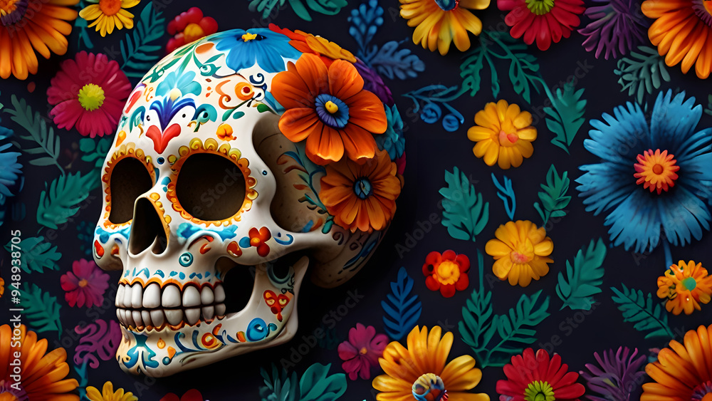 culture, tradition, decorative skull, flower skull, mexican skull, sugar skull, elegant, sunflower, design, graphic, vector, decoration, tattoo, head, human, gothic, black, bone, rose, skull, holiday,