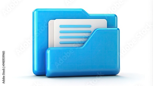 A colorful computer file icon with a bright blue folder and a white document symbol, isolated on a clean white background with subtle shadow effect. photo