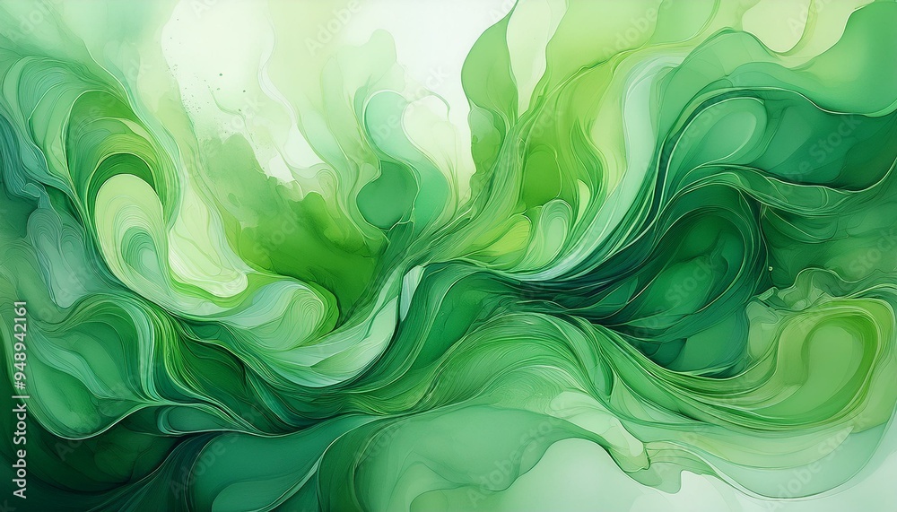 Obraz premium Beautiful abstraction of green liquid paints in slow blending flow mixing together gently