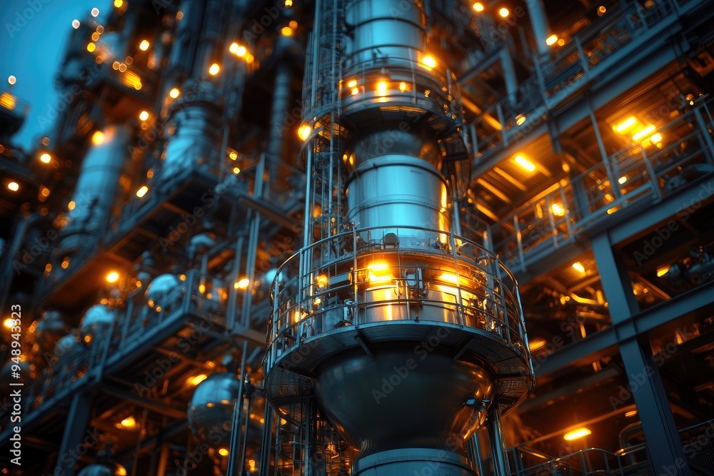 Illuminated Industrial Structure with Catwalks and Pipes Illuminated Industrial Structure with Catwalks and Pipes