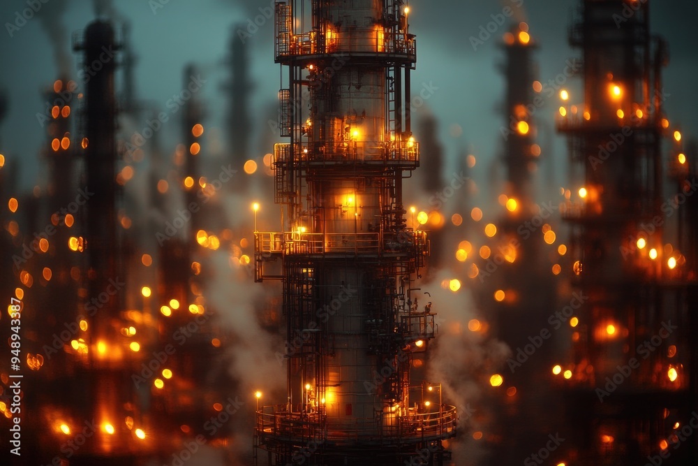 Illuminated Industrial Structure with Smoke and Lights Illuminated Industrial Structure with Smoke and Lights