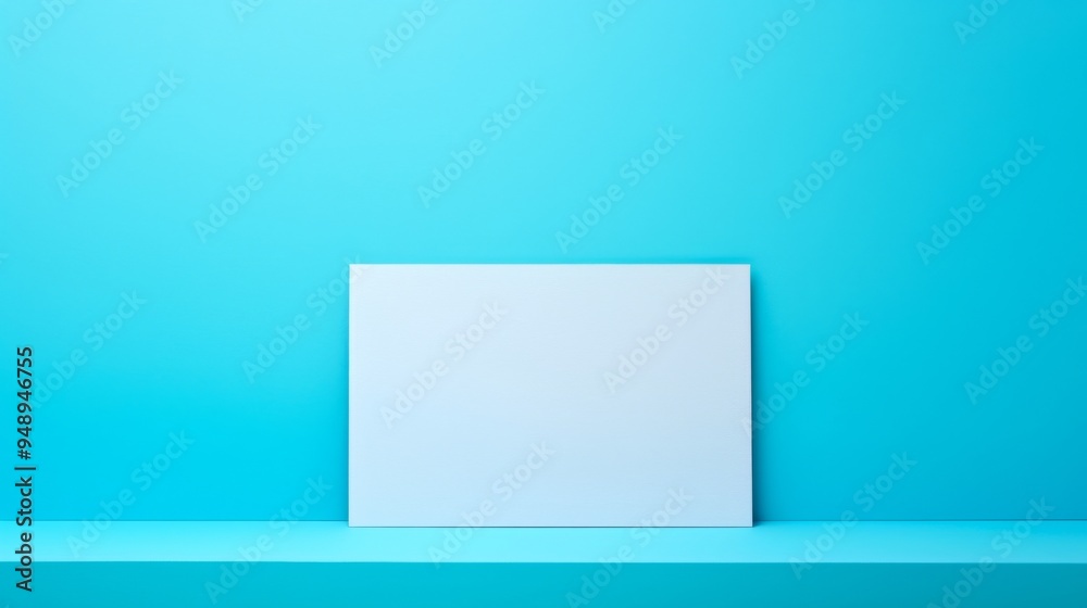 :Blank White Business Card, Postcard, or Flyer on Blue Background in Minimalist Style with Empty Space on the Side :Blank White Business Card, Postcard, or Flyer on Blue Background in Minimalist Style with Empty Space on the Side