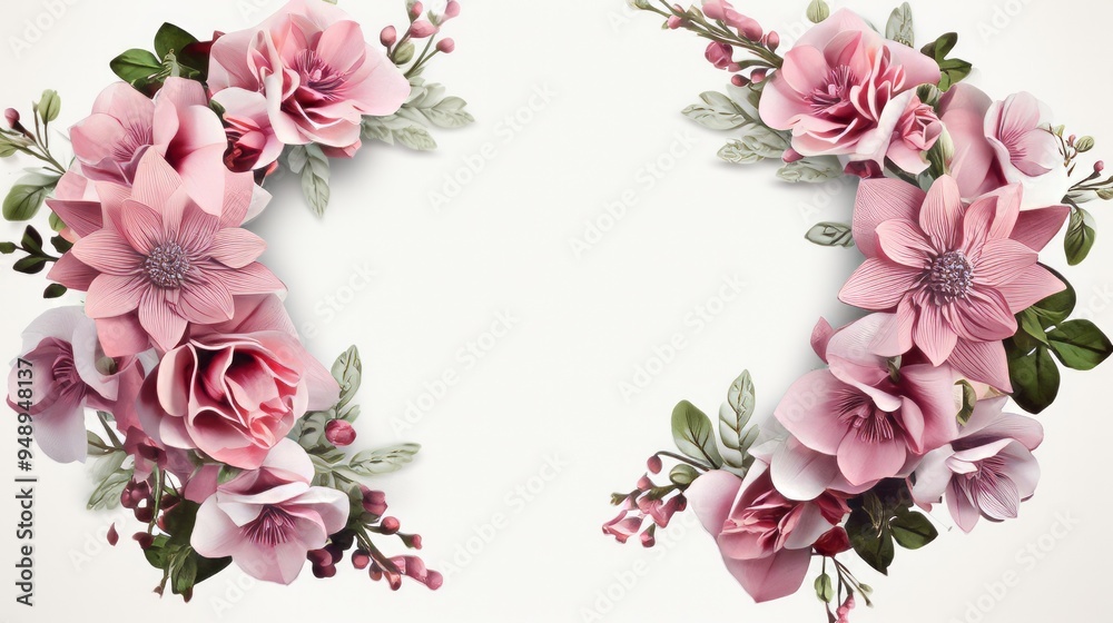Wreath made of pink rose flowers on white background. Neural network ai generated art Wreath made of pink rose flowers on white background. Neural network ai generated art