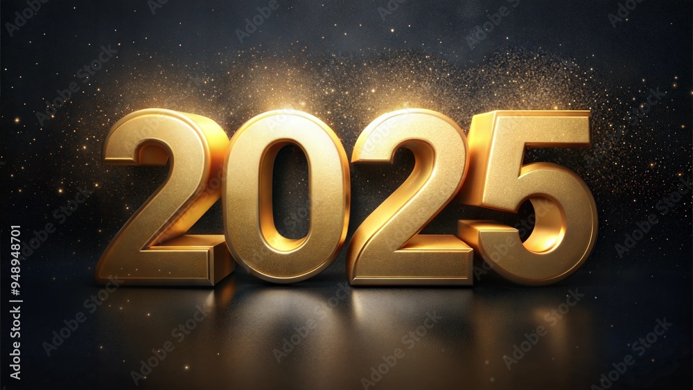 Gold 2025 Numbers with Glittering Lights on a Dark Background, Festive New Year Gold 2025 Numbers with Glittering Lights on a Dark Background, Festive New Year