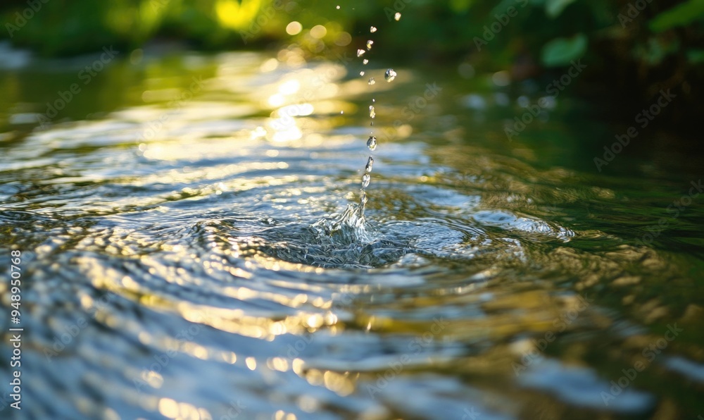 Flowing river with soft ripples, clear water reflecting the sunlight