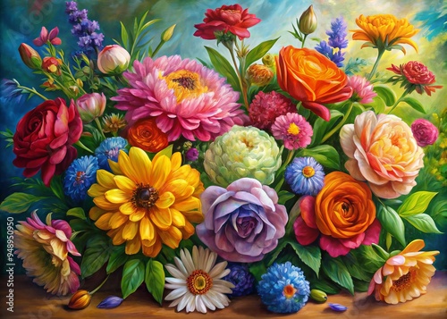 Floral oil paintings bold colors vivid colors realistic details soft brushstrokes