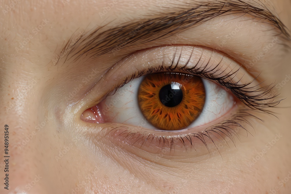 Fototapeta premium close up of a cute female eye ,Write a scene where a character with tigers eye ,Eye with green iris,Cropped close up bloodshot eye,Close up detail beautiful female eye macro, fashion naturel makeup.
