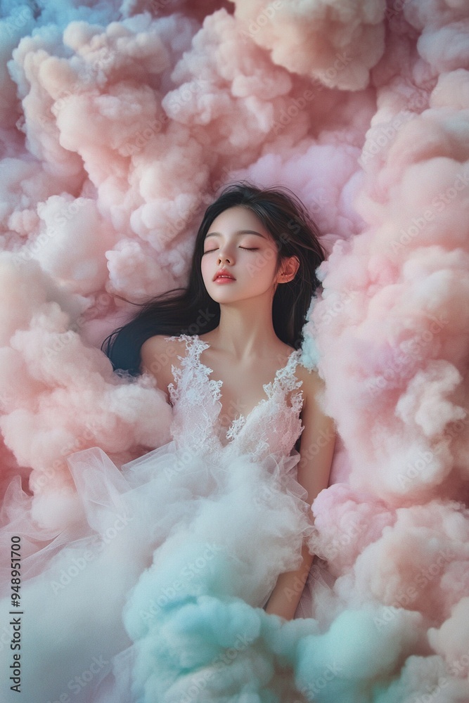 Dreamy Ethereal Portrait of a Young Woman in a Cloud of Pastel Colors Dreamy Ethereal Portrait of a Young Woman in a Cloud of Pastel Colors
