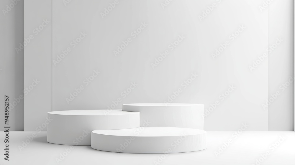 A pristine and minimalist 3D podium arrangement, perfect for highlighting luxury products in a clean, modern setting. A pristine and minimalist 3D podium arrangement, perfect for highlighting luxury products in a clean, modern setting.
