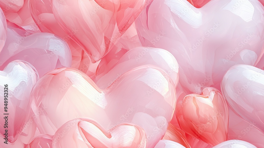 Obraz premium Pink heart-shaped balloons adorn a pink background, framed by a white border
