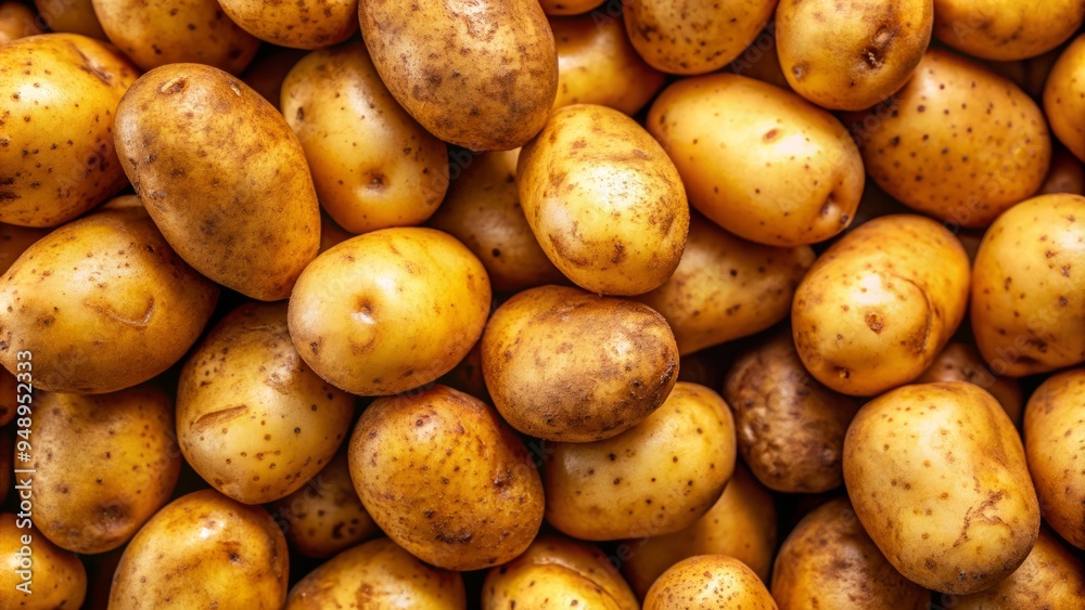 Freshly washed and gleaming, a lone potato's rough, earthy skin fills the frame, showcasing its natural imperfections Freshly washed and gleaming, a lone potato's rough, earthy skin fills the frame, showcasing its natural imperfections