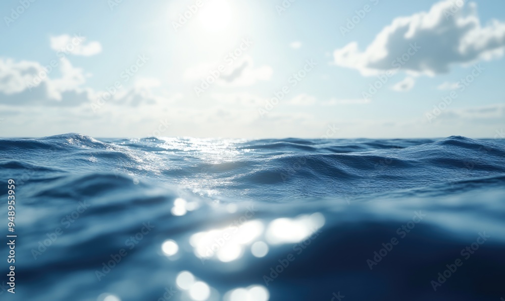 Ocean waves with a light breeze, sunlight glinting off the surface Ocean waves with a light breeze, sunlight glinting off the surface
