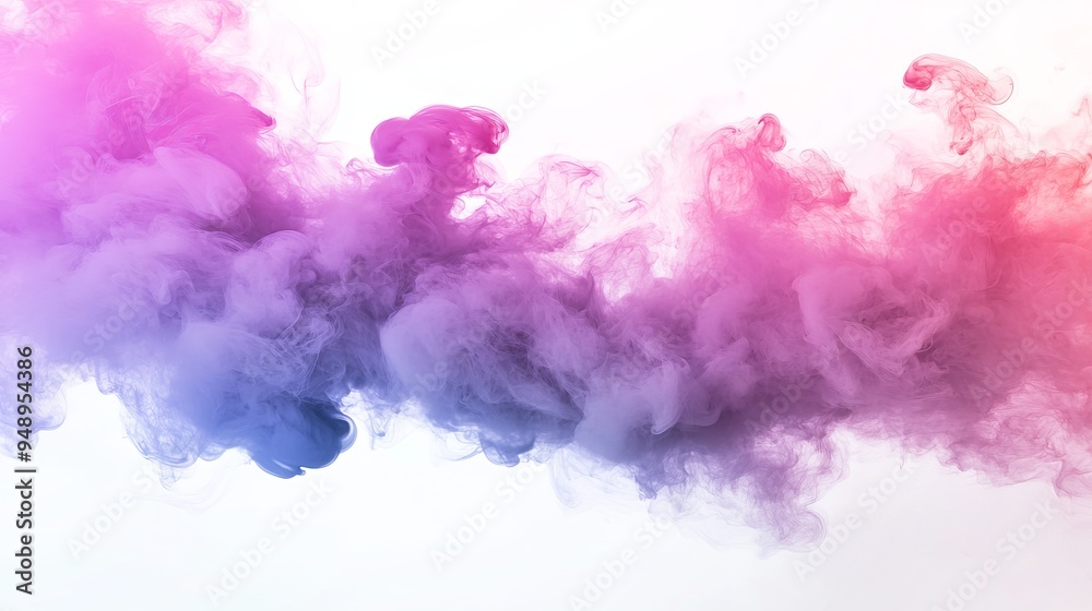 Fototapeta premium Colorful swirling smoke on white background, vibrant and bright, creating captivating design with flowing movement and dynamic patterns