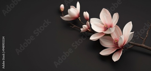 Delicate Magnolia Blossoms on a Dark Background