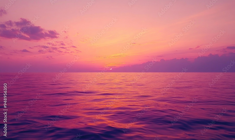 Obraz premium Soft purple and pink sunset, distant horizon blending with the colorful sky