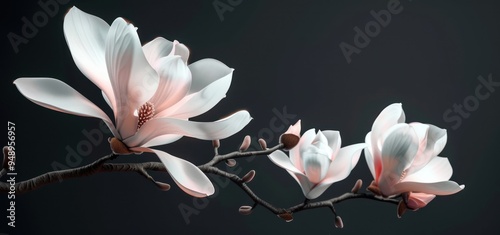 Delicate Magnolia Blooms on a Branch