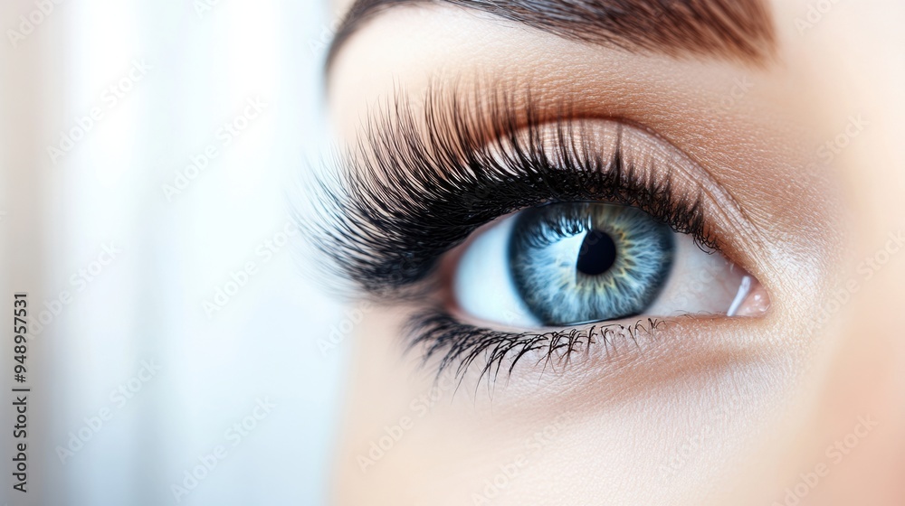 A close up of a woman's eye with long lashes, AI A close up of a woman's eye with long lashes, AI