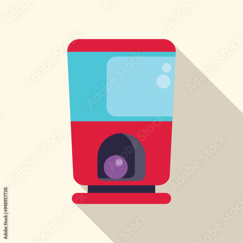 Red gumball vending machine dispensing a candy ball with long shadow on a light background