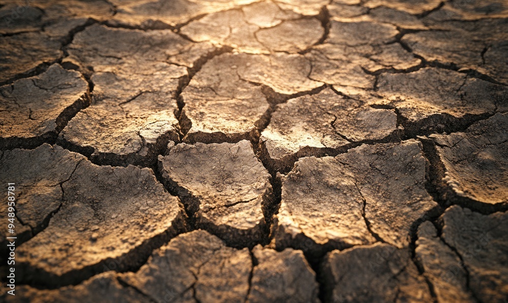 Drought-affected landscape with cracked soil, dry and barren Drought-affected landscape with cracked soil, dry and barren