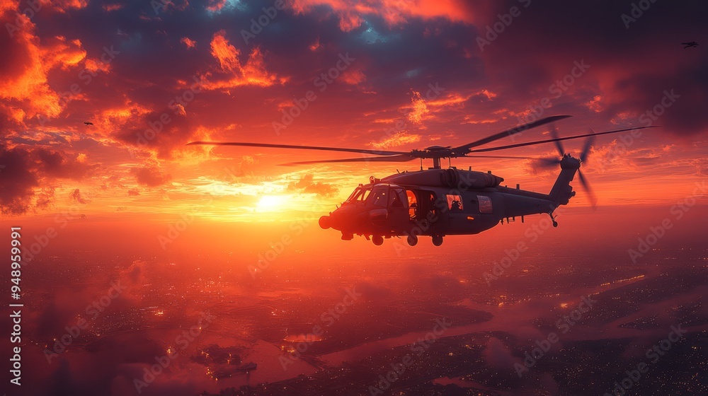 Military helicopters at sunset Military helicopters at sunset
