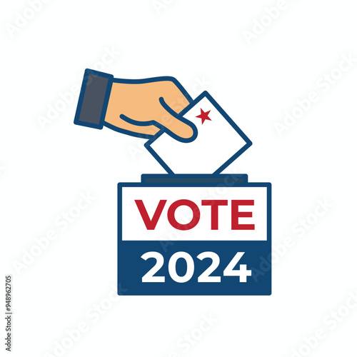 Voting 2024 Icon with Vote, Government, and Patriotic Symbolism and Colors